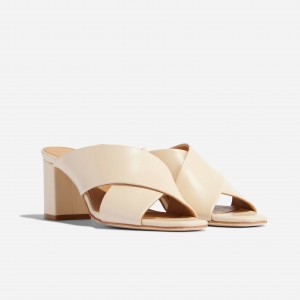 Beige Women's Nisolo Carina Cross Strap Mules | 459730-ZQU