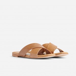 Beige Women's Nisolo Catalina Slide Sandals | 105649-PMY