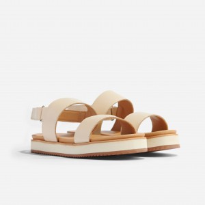 Beige Women's Nisolo Go-To Flatform Sandals | 821305-ZLN