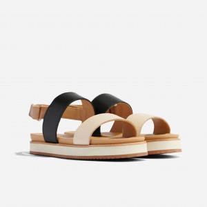 Beige / Black Women's Nisolo Go-To Flatform Sandals | 873645-VFW