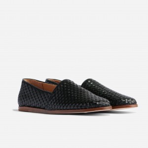 Black Men's Nisolo Alejandro Woven Slip Ons | 729340-DHQ