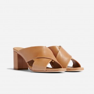 Brown Women's Nisolo Carina Cross Strap Mules | 409765-AMF