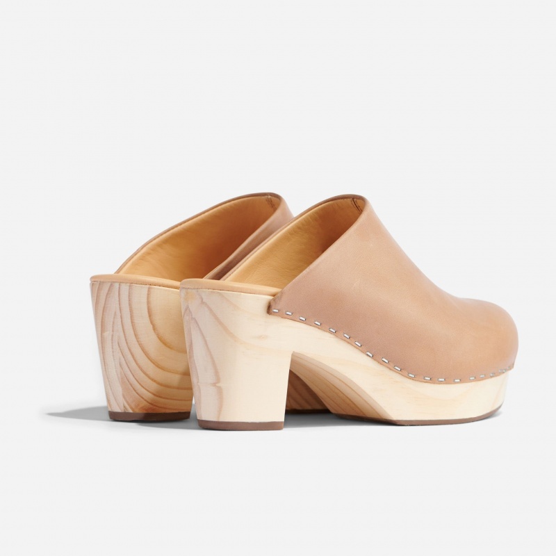 Beige Women's Nisolo All-Day Heeled Clogs | 586347-JIM