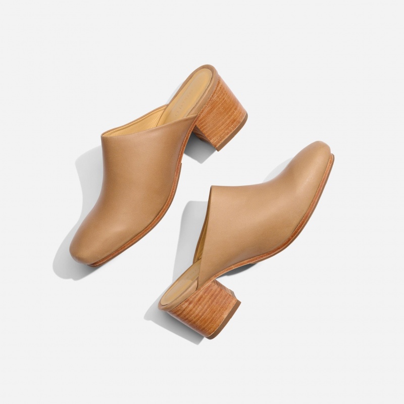 Beige Women's Nisolo All-Day Heeled Mules | 972481-PWU