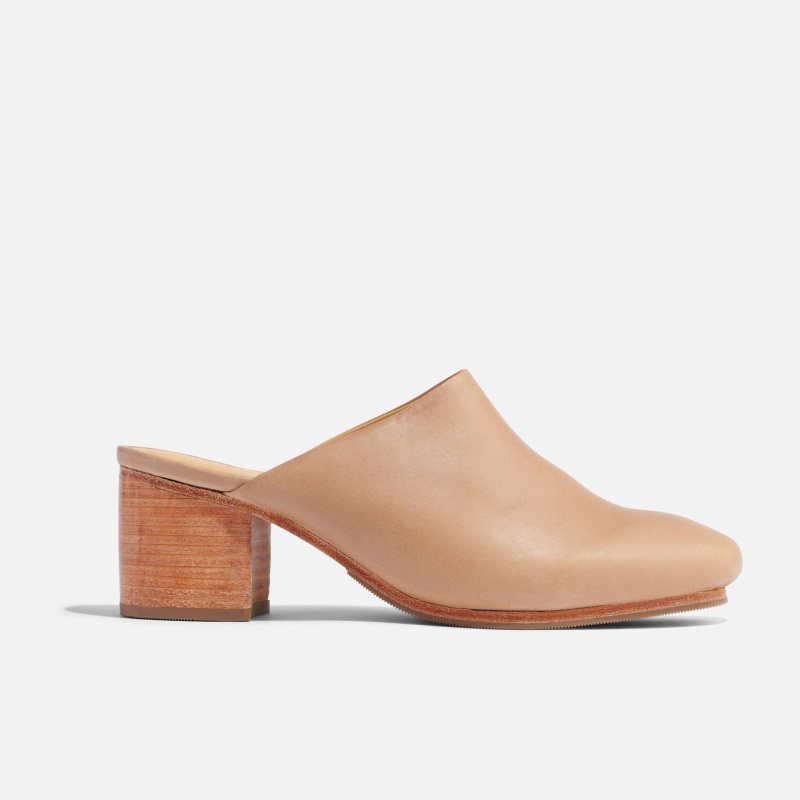 Beige Women's Nisolo All-Day Heeled Mules | 972481-PWU