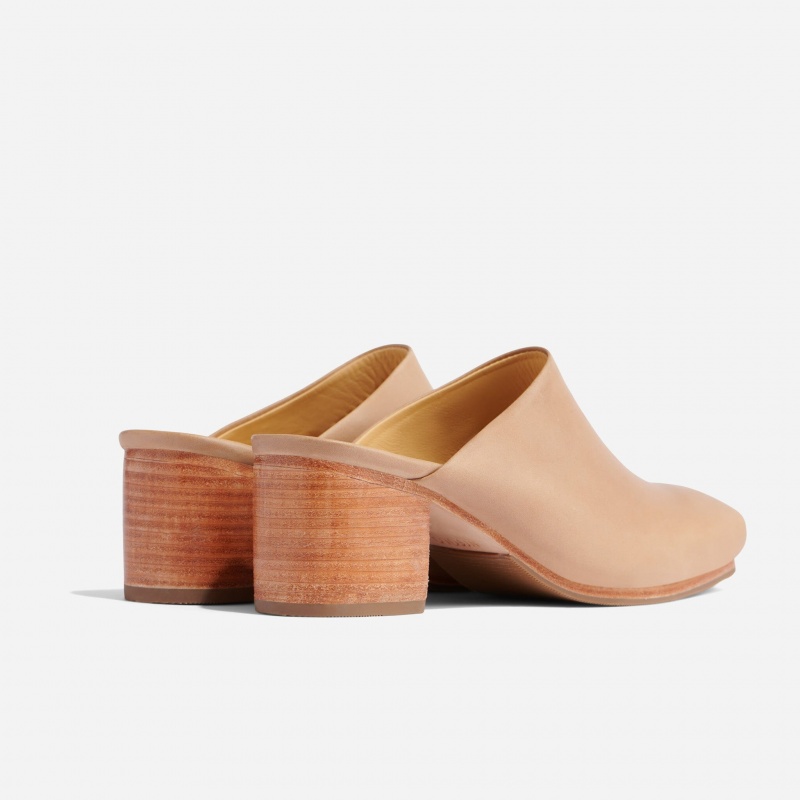 Beige Women's Nisolo All-Day Heeled Mules | 972481-PWU