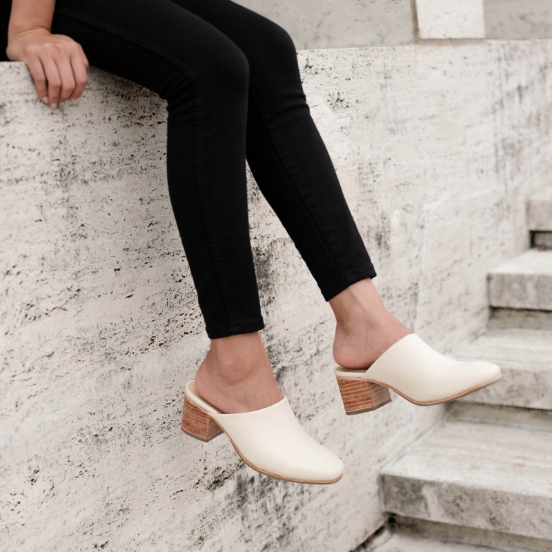 Beige Women's Nisolo All-Day Heeled Mules | 268475-MUH