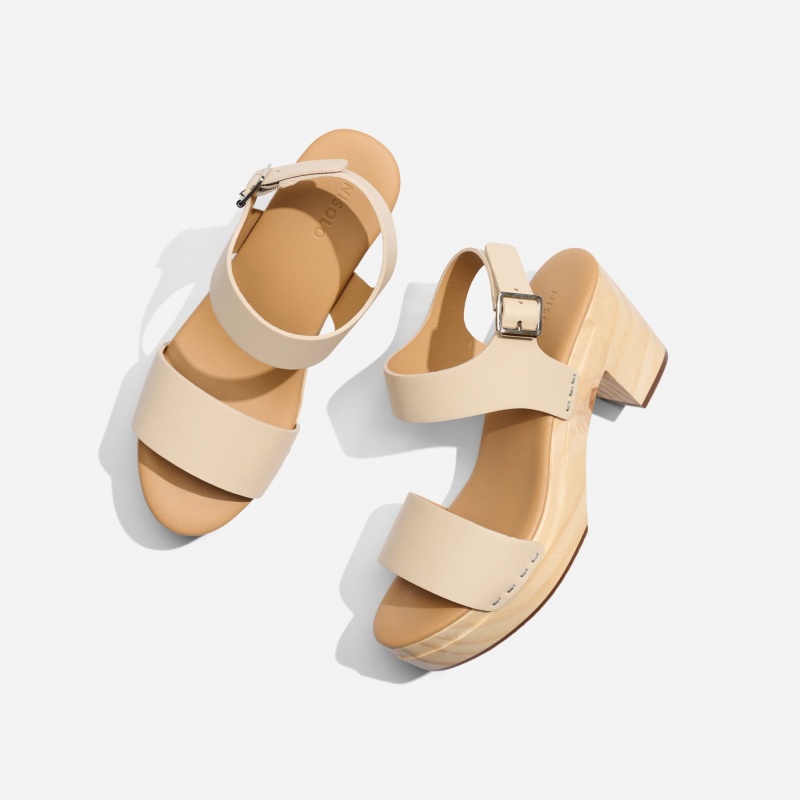 Beige Women's Nisolo All-Day Open Toe Clogs | 802196-UHN