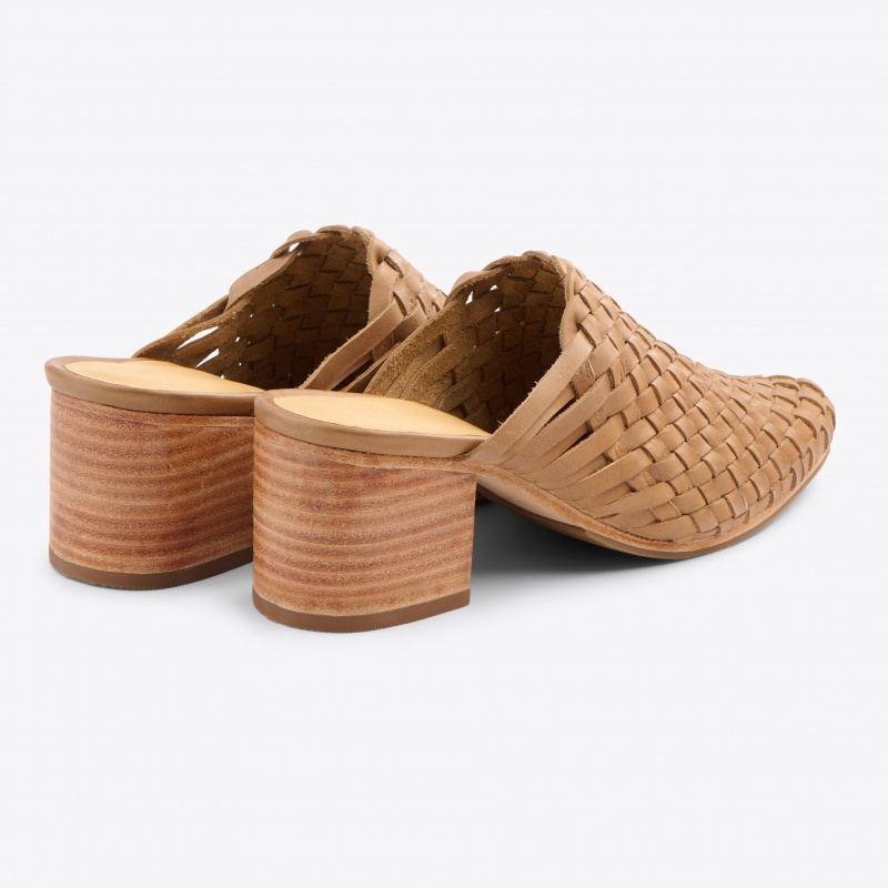 Beige Women's Nisolo All-Day Woven Heeled Mules | 249057-CAL