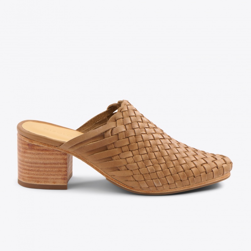 Beige Women's Nisolo All-Day Woven Heeled Mules | 249057-CAL