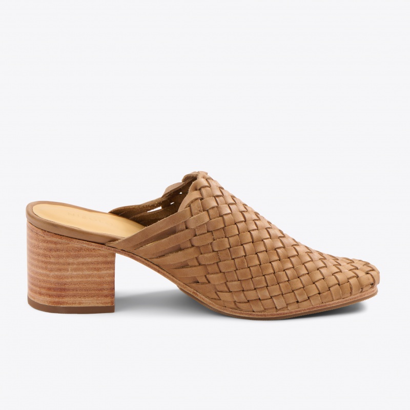 Beige Women's Nisolo All-Day Woven Heeled Mules | 249057-CAL