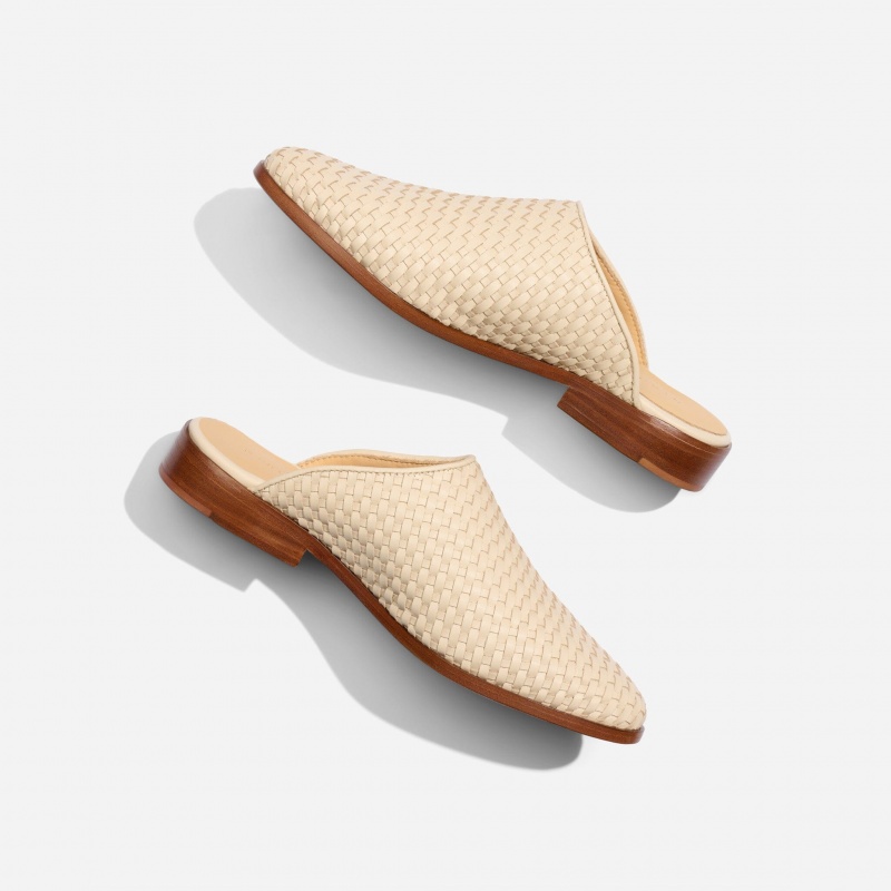 Beige Women's Nisolo Ama Woven Mules | 089754-TAS