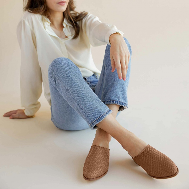 Beige Women's Nisolo Ama Woven Mules | 628045-JGM