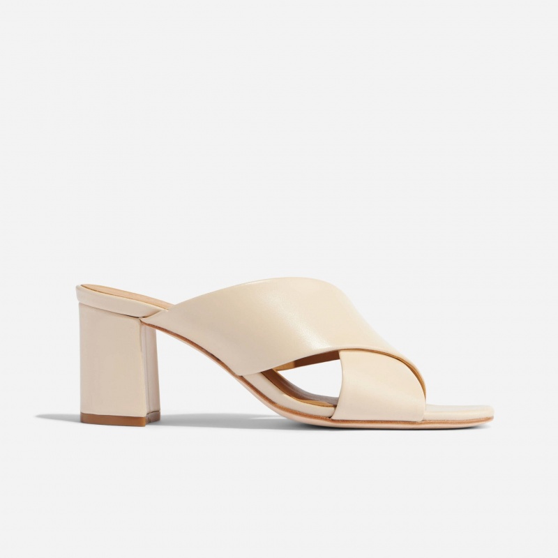 Beige Women's Nisolo Carina Cross Strap Mules | 853627-YXZ