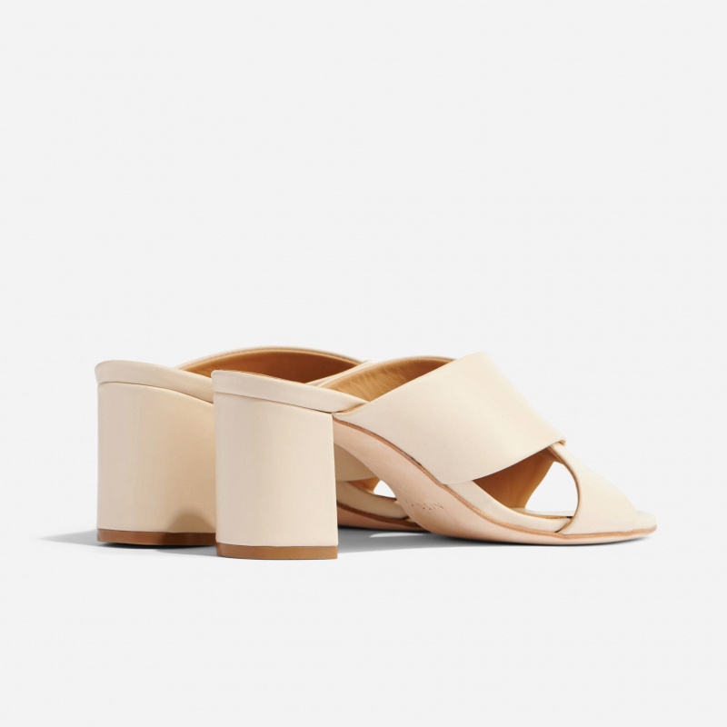 Beige Women's Nisolo Carina Cross Strap Mules | 853627-YXZ