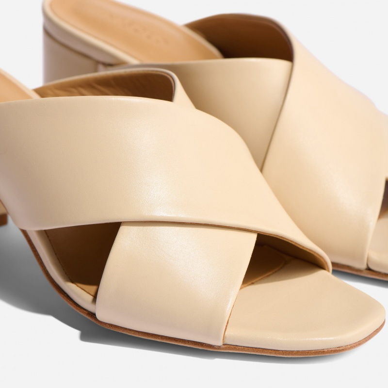 Beige Women's Nisolo Carina Cross Strap Mules | 853627-YXZ