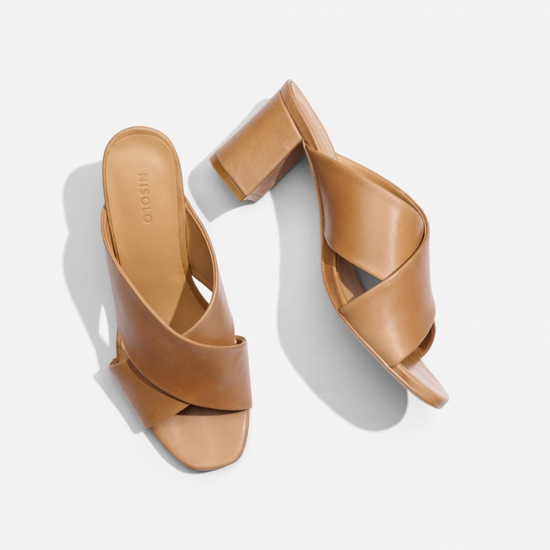 Beige Women's Nisolo Carina Cross Strap Mules | 352786-JHQ