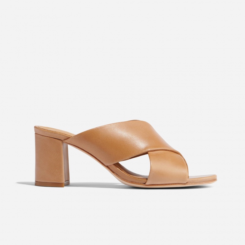 Beige Women's Nisolo Carina Cross Strap Mules | 352786-JHQ