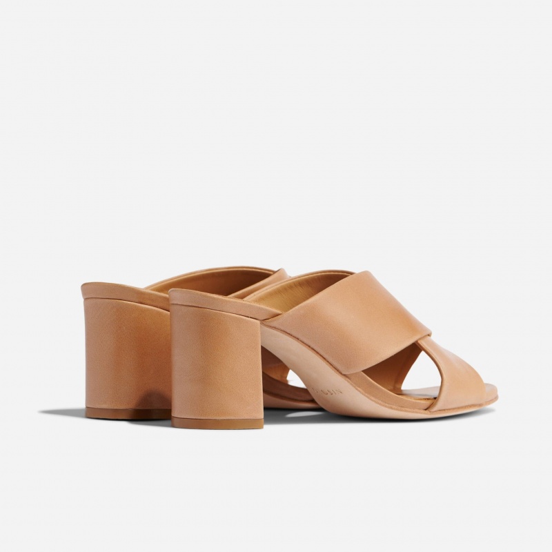 Beige Women's Nisolo Carina Cross Strap Mules | 352786-JHQ