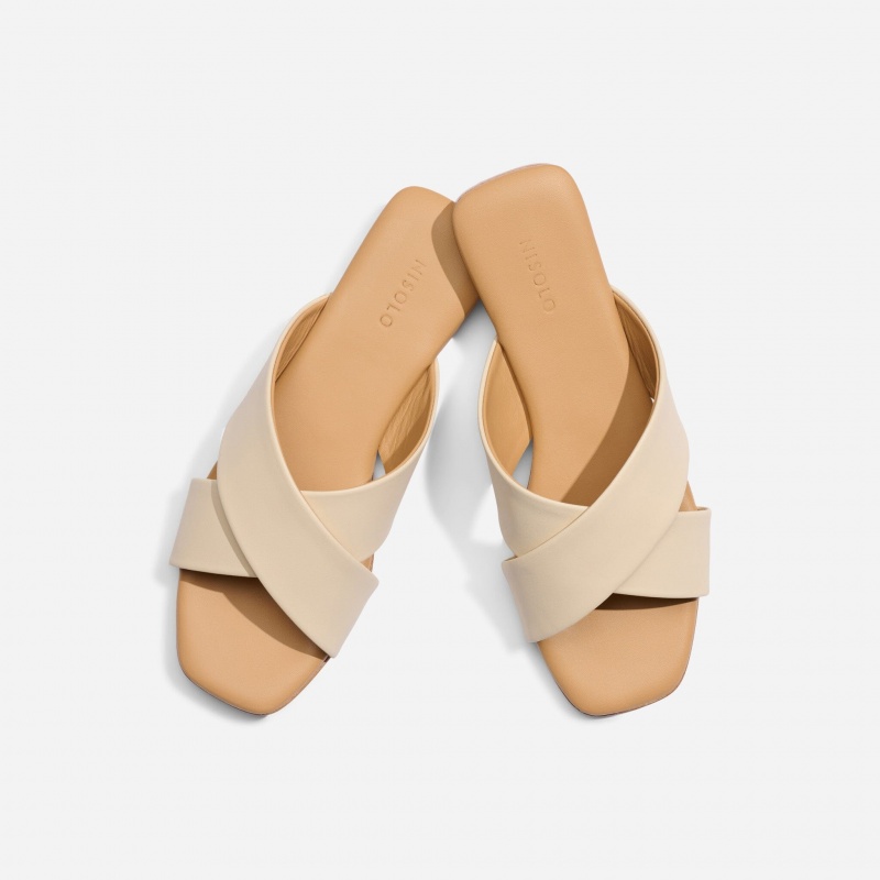 Beige Women's Nisolo Catalina Slide Sandals | 803152-GKT