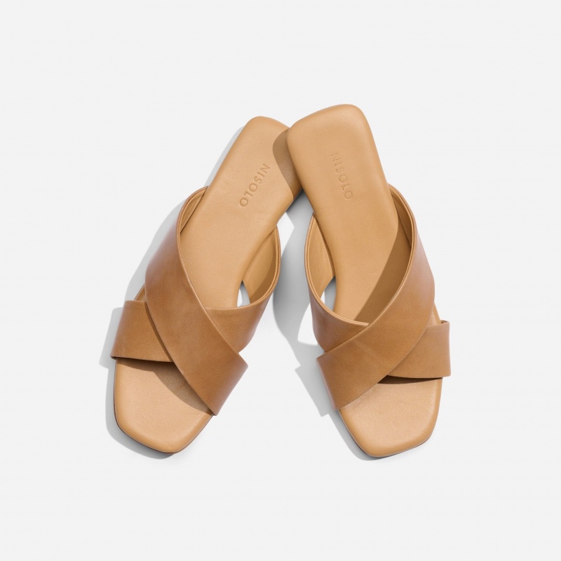 Beige Women's Nisolo Catalina Slide Sandals | 105649-PMY