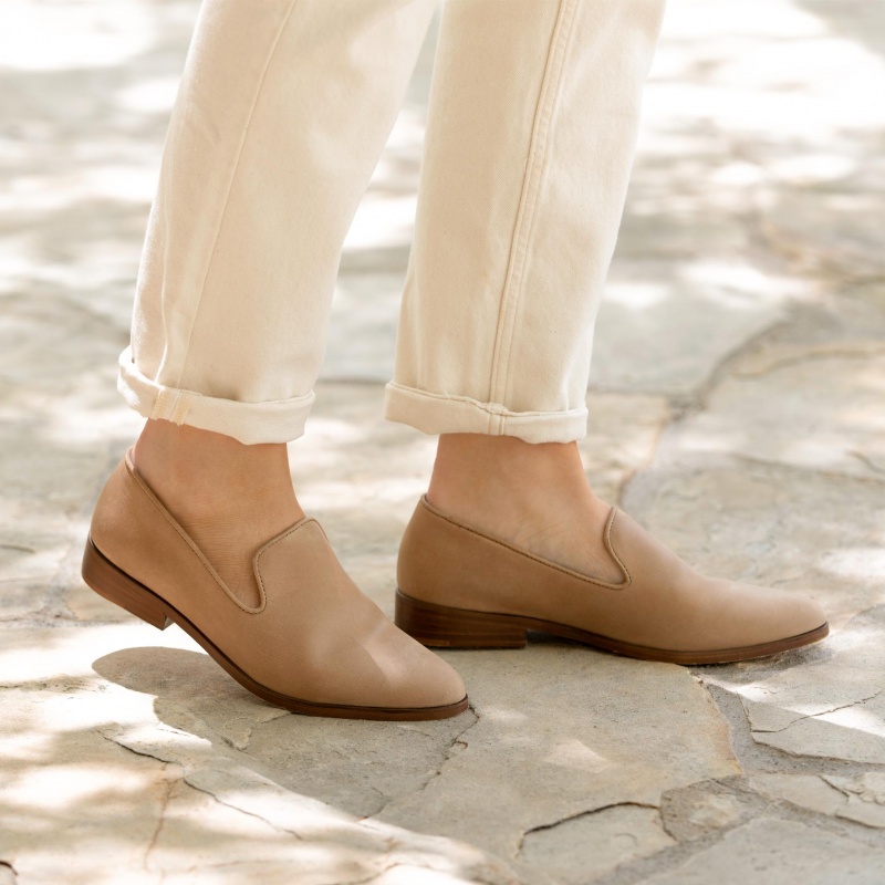 Beige Women's Nisolo Everyday Slip Ons | 210743-NIT