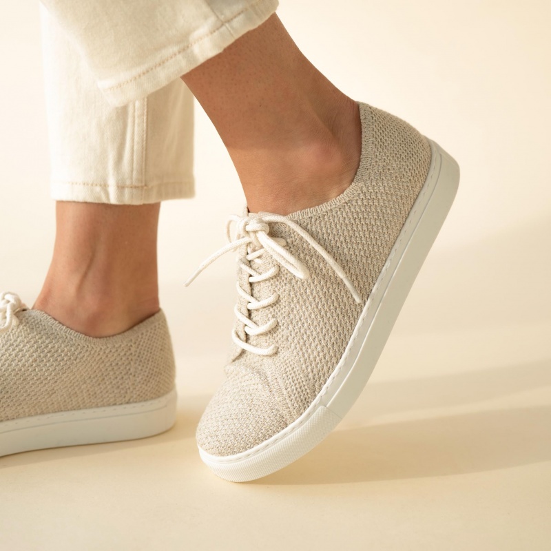 Beige Women's Nisolo Go-To Eco-Knit Sneakers | 249018-QCI