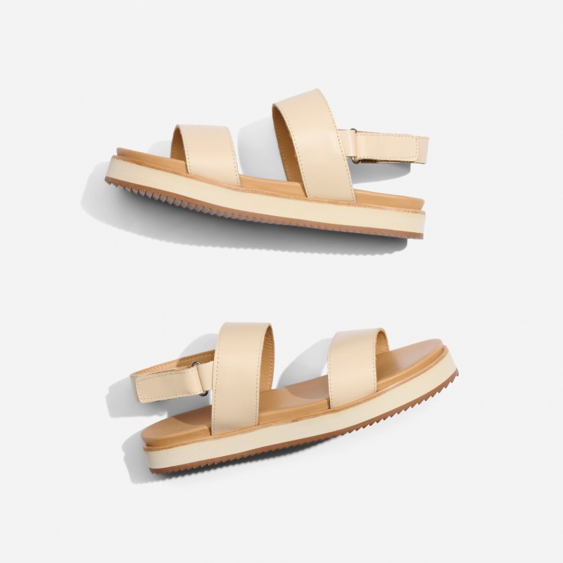 Beige Women's Nisolo Go-To Flatform Sandals | 821305-ZLN