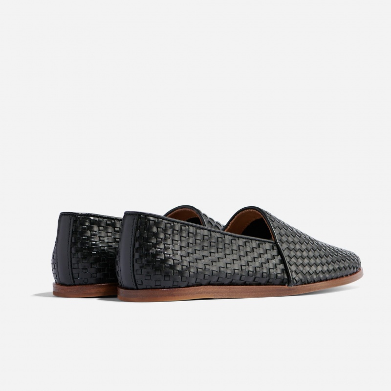 Black Men's Nisolo Alejandro Woven Slip Ons | 729340-DHQ