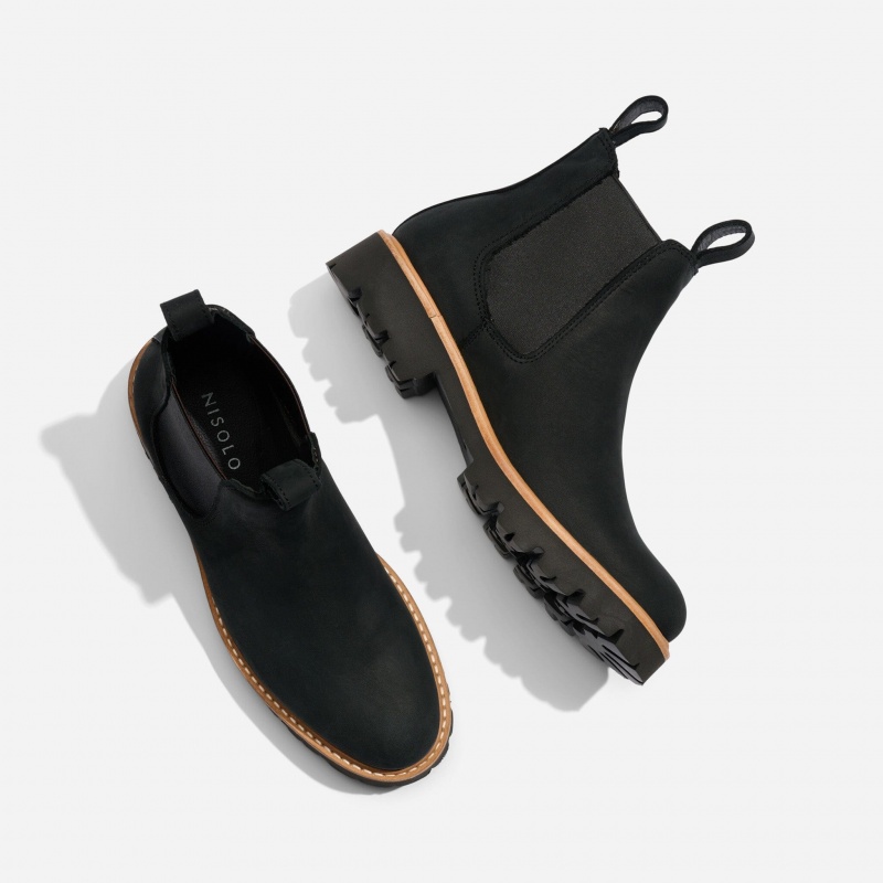 Black Women's Nisolo Go-To Lug Chelsea Boots | 870639-BTZ