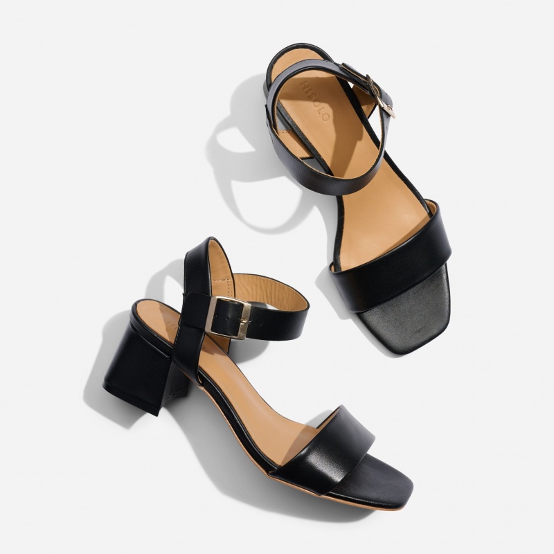 Black Women's Nisolo Stella Go-To Block Heel Sandals | 873192-FRT