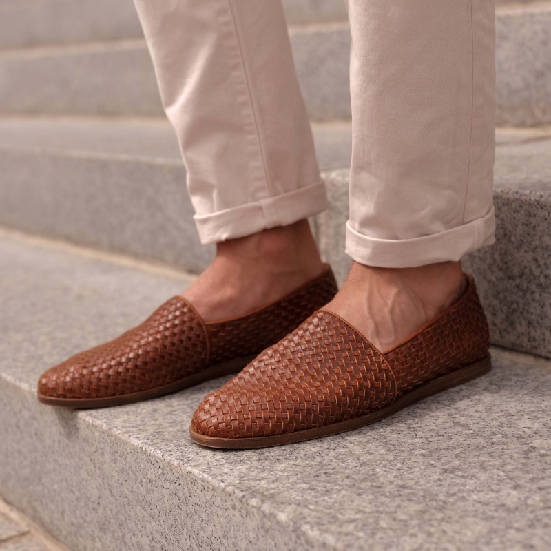 Brown Men's Nisolo Alejandro Woven Slip Ons | 870496-VAD