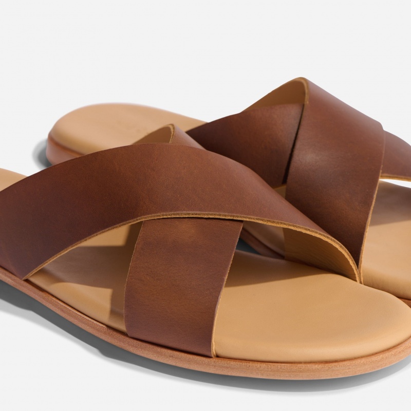 Brown Men's Nisolo Dante Cross Strap Sandals | 982763-RHK