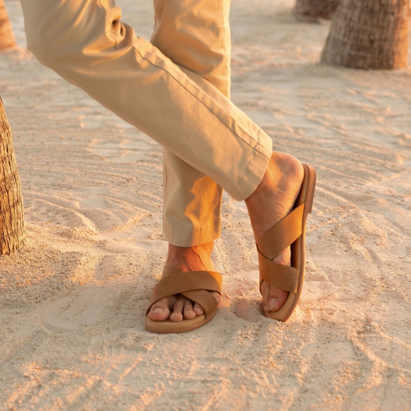 Brown Men's Nisolo Dante Cross Strap Sandals | 643785-CDA