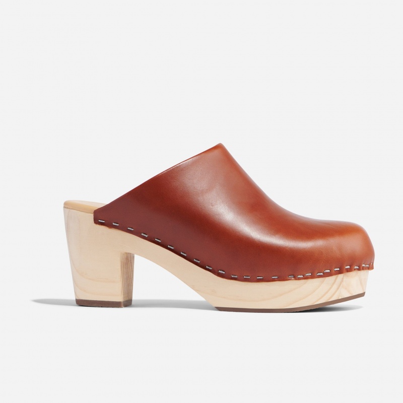 Brown Women's Nisolo All-Day Heeled Clogs | 740263-YRB