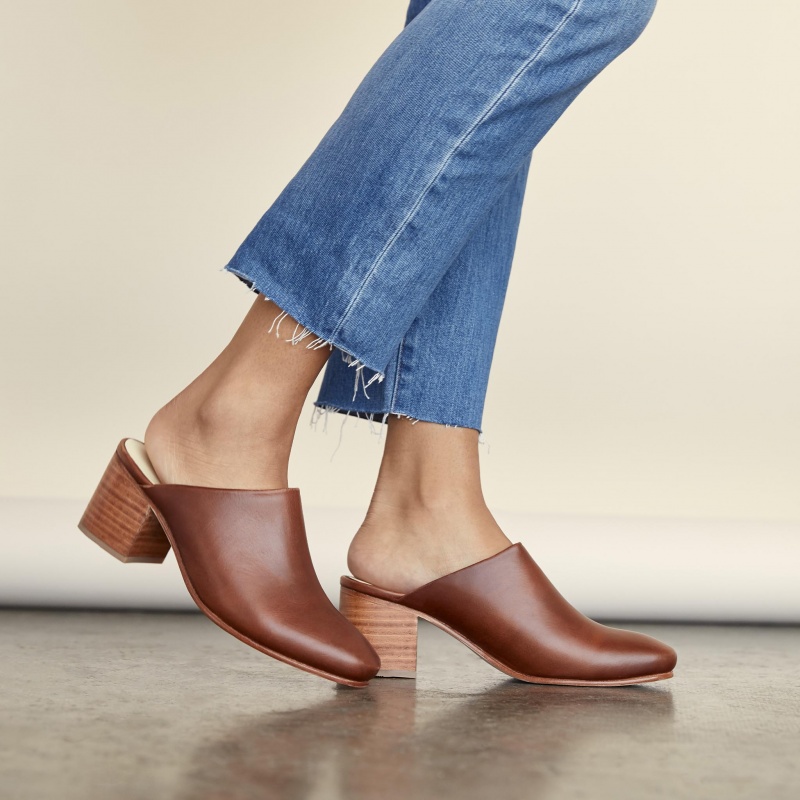 Brown Women's Nisolo All-Day Heeled Mules | 713629-QNG