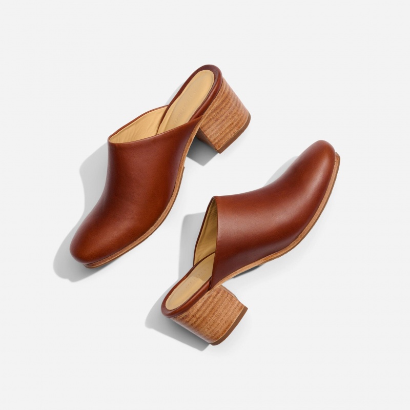 Brown Women's Nisolo All-Day Heeled Mules | 713629-QNG