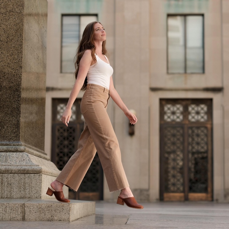 Brown Women's Nisolo All-Day Heeled Mules | 713629-QNG