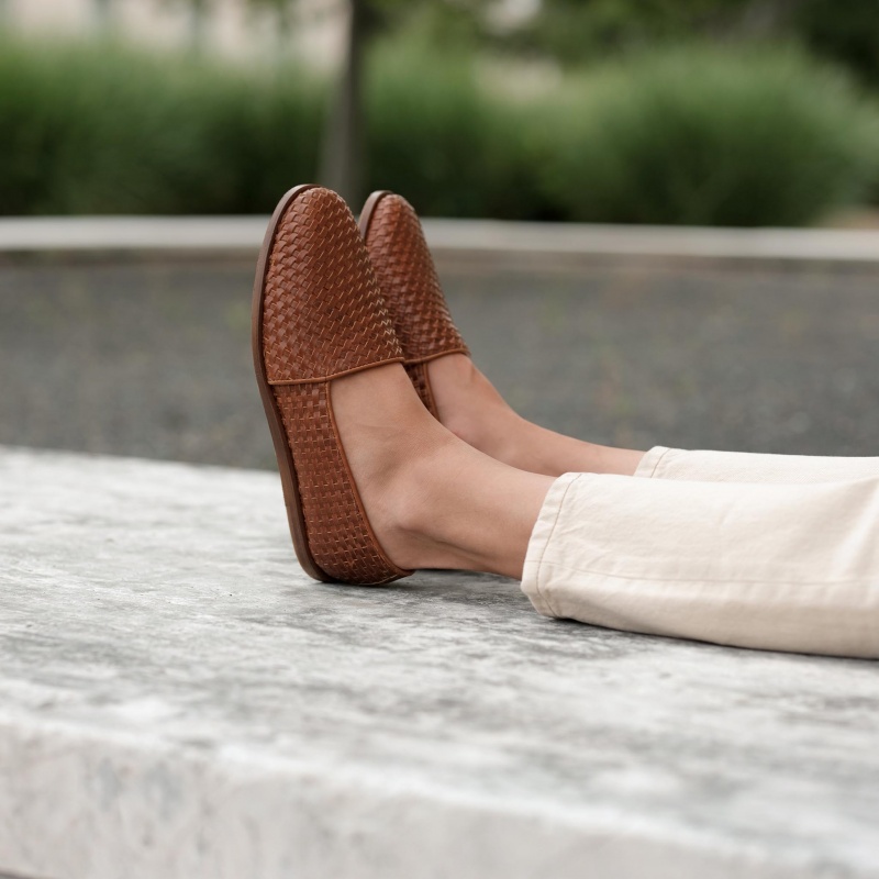 Brown Women's Nisolo Mara Woven Slip Ons | 570126-DJS